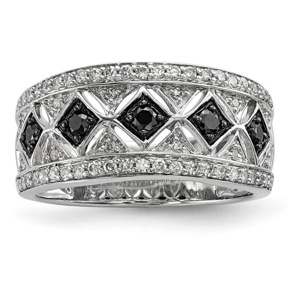 1/2 Ctw Black & White Diamond 9mm Tapered Ring in Sterling Silver Sz 8